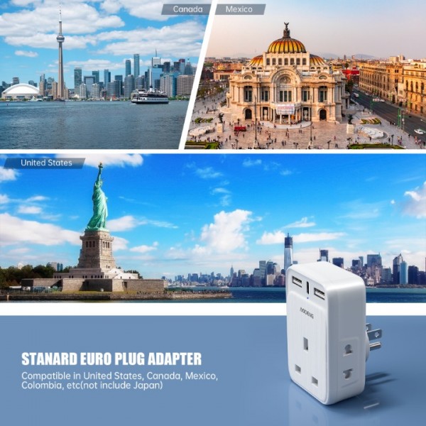 AODENG UK to US Plug Travel Adapter, USA Travel Adapter with 3 USB Ports (1 20W USB C Fast Travel Charger), American Plug Adapter with 2 Shaver Adapter Plug UK for Canada, Thailand, Mexico and more (Type B)