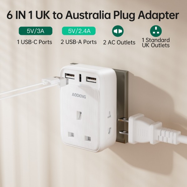 AODENG Shaver Adapter Plug UK with 2 USB and 1 USB C, Electric Toothbrush Adapter Plug UK, Multi USB Plug Adapter with 2 Shaver Adapter Plug UK for Bathroom Electric Toothbrush.