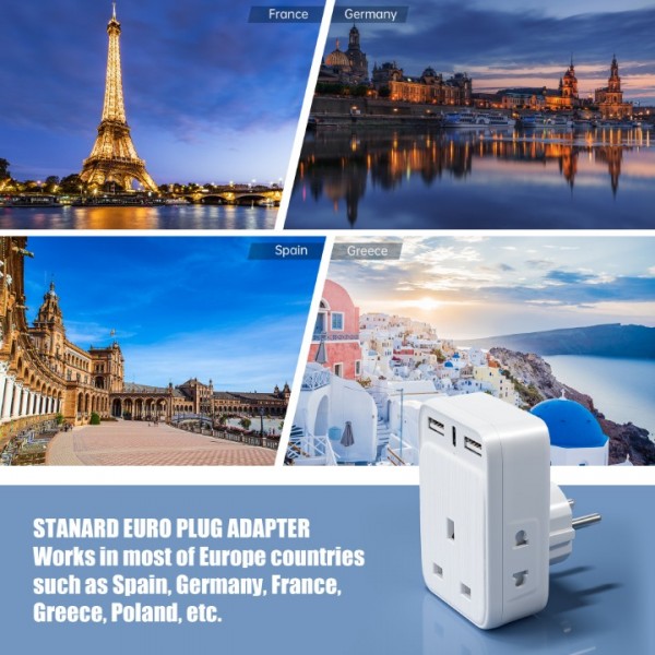 AODENG European to UK Plug Adaptor, UK to EU Travel Adapter with 3 USB Ports (1 20W USB C), Grounded European Plug Adapter with 2 Shaver Adapter for Germany France Poland Spain and More (Type E/F)