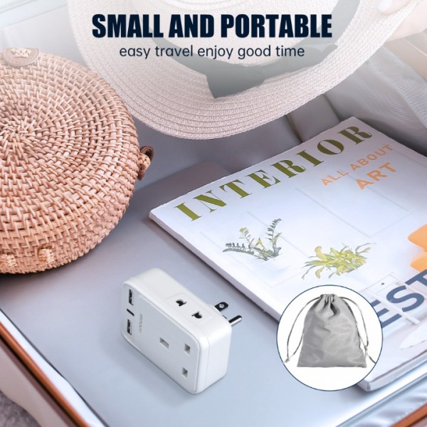 AODENG UK to US Plug Travel Adapter, USA Travel Adapter with 3 USB Ports (1 20W USB C Fast Travel Charger), American Plug Adapter with 2 Shaver Adapter Plug UK for Canada, Thailand, Mexico and more (Type B)