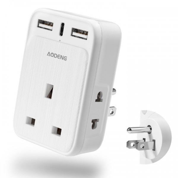 AODENG UK to US Plug Travel Adapter, USA Travel Adapter with 3 USB Ports (1 20W USB C Fast Travel Charger), American Plug Adapter with 2 Shaver Adapter Plug UK for Canada, Thailand, Mexico and more (Type B)
